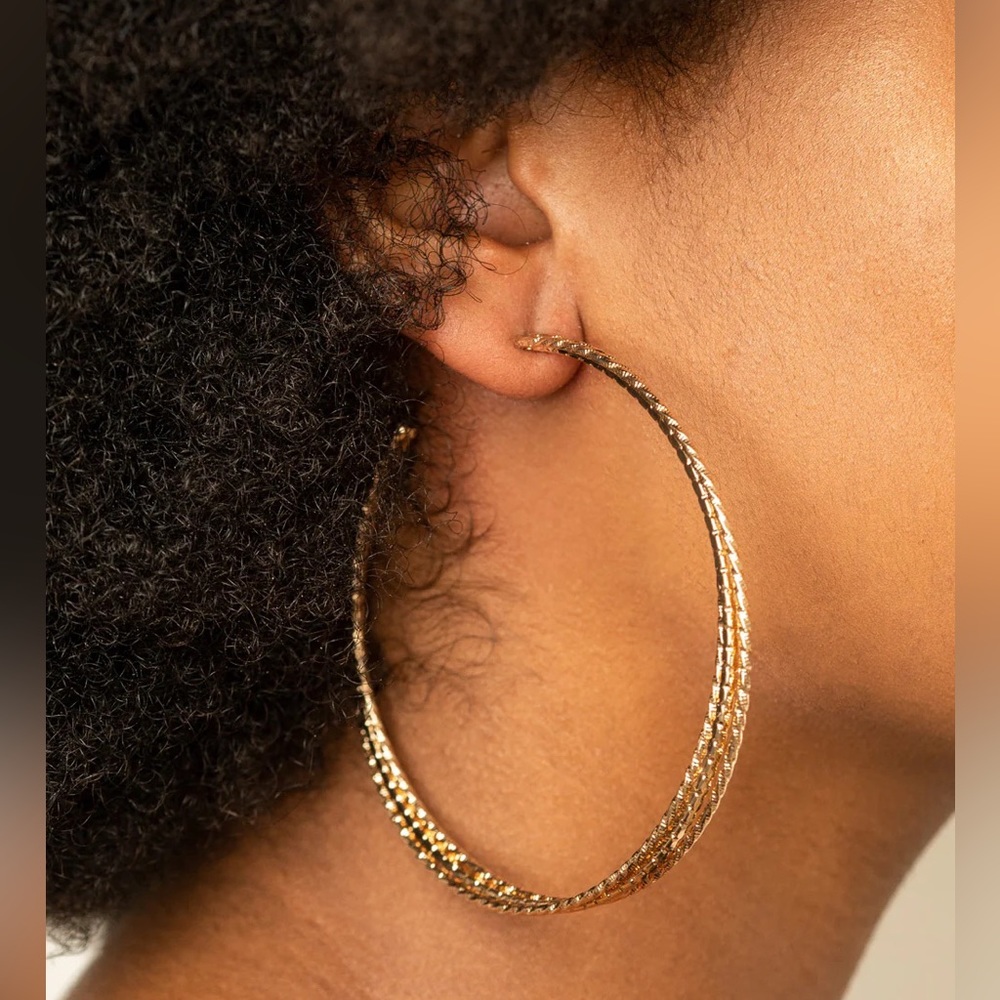 3 pairs Size Them Up gold hoop earrings paparazzi